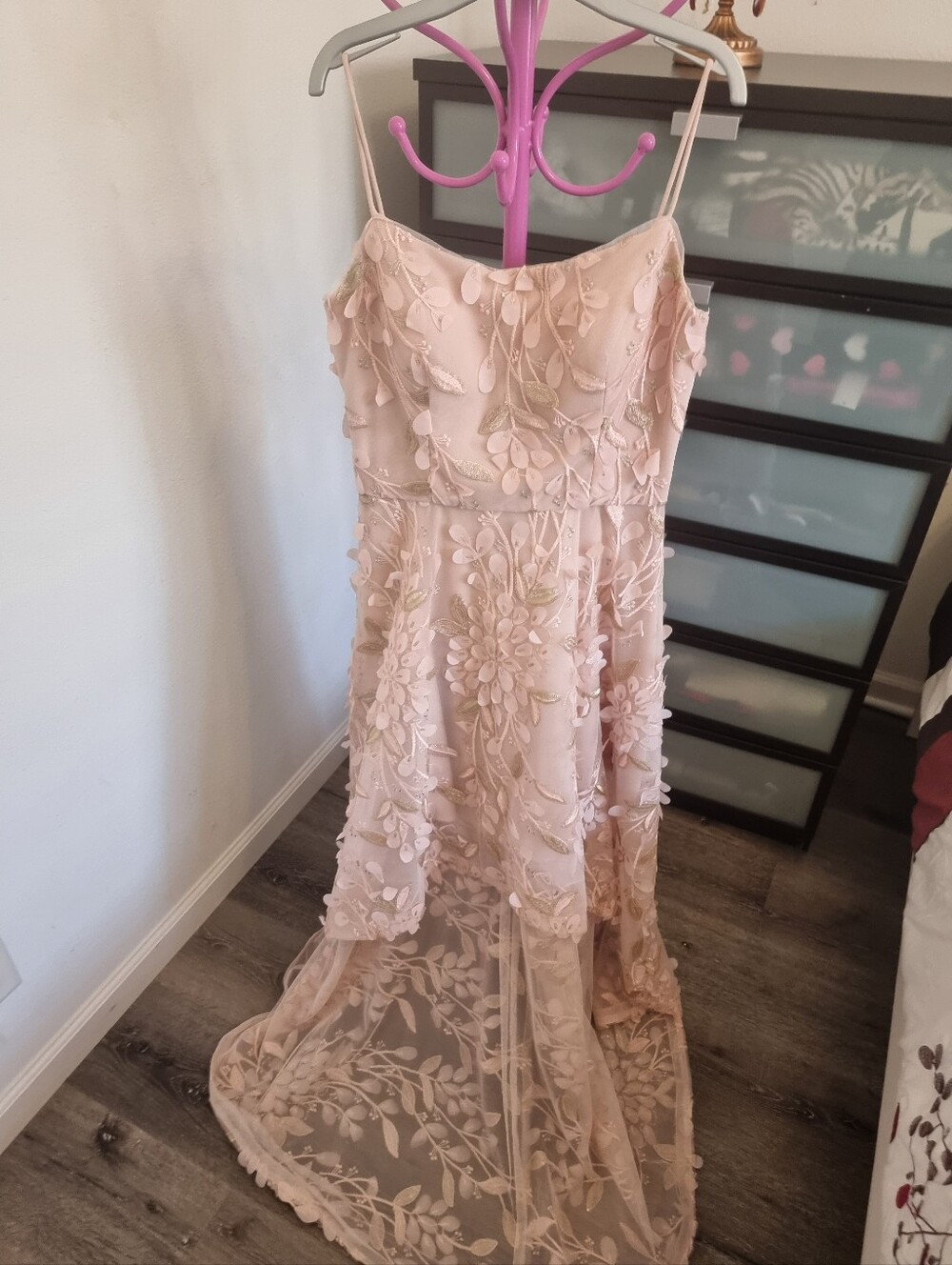 Women Blush Pink Floral Appliqué Party Dress